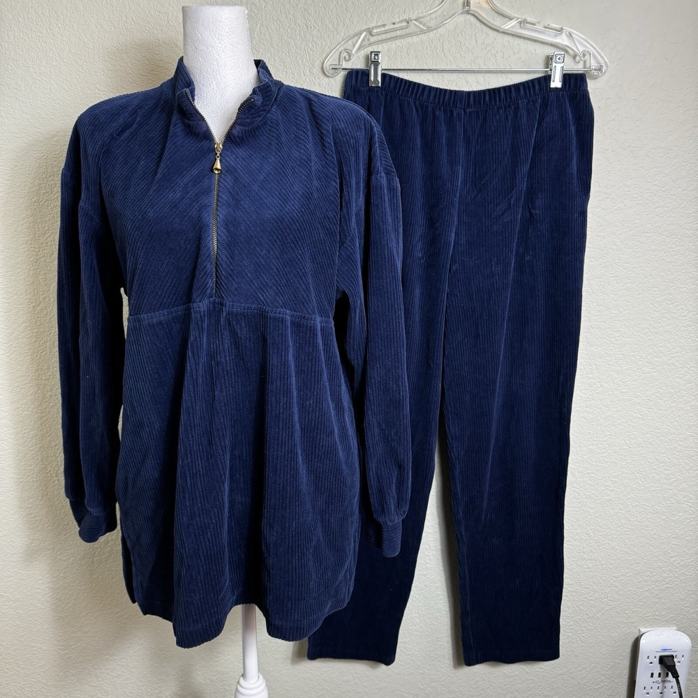 Ruth Norman 2-Piece‎ Lounge Set Navy Shoulder Pads Size S 1/2 Zip